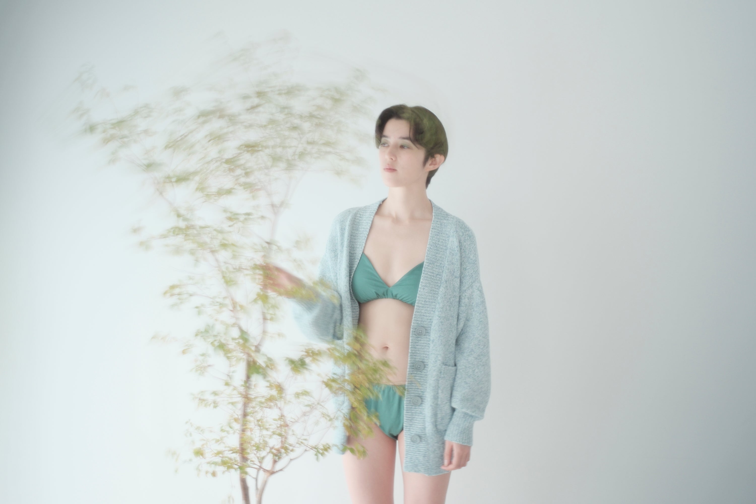 NO.22 EMERALD PANTS 深い森の奥、光を浴びて輝く木々の葉。 – TESHIKI